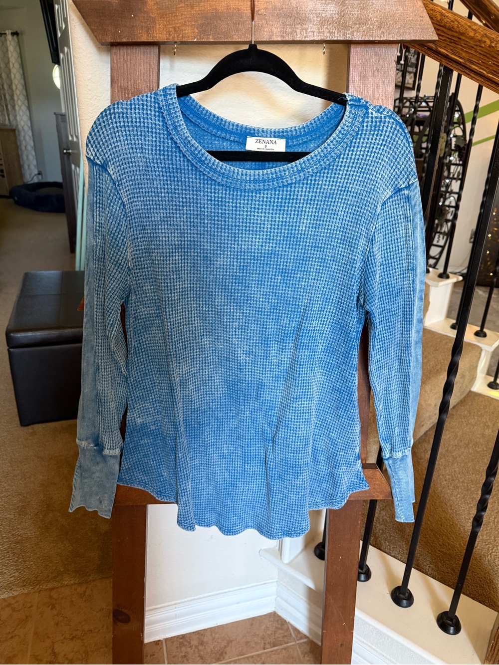 Zenana Outfitters Light Blue Waffle Knit Long Sleeve Top
